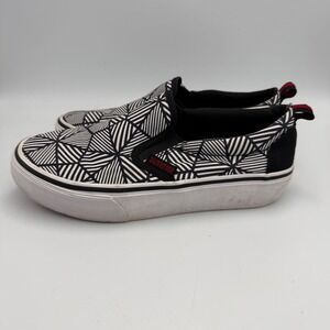 Punkrose Womens Slip On Sneakers Black White Geometric Memory Foam SN 148006 6